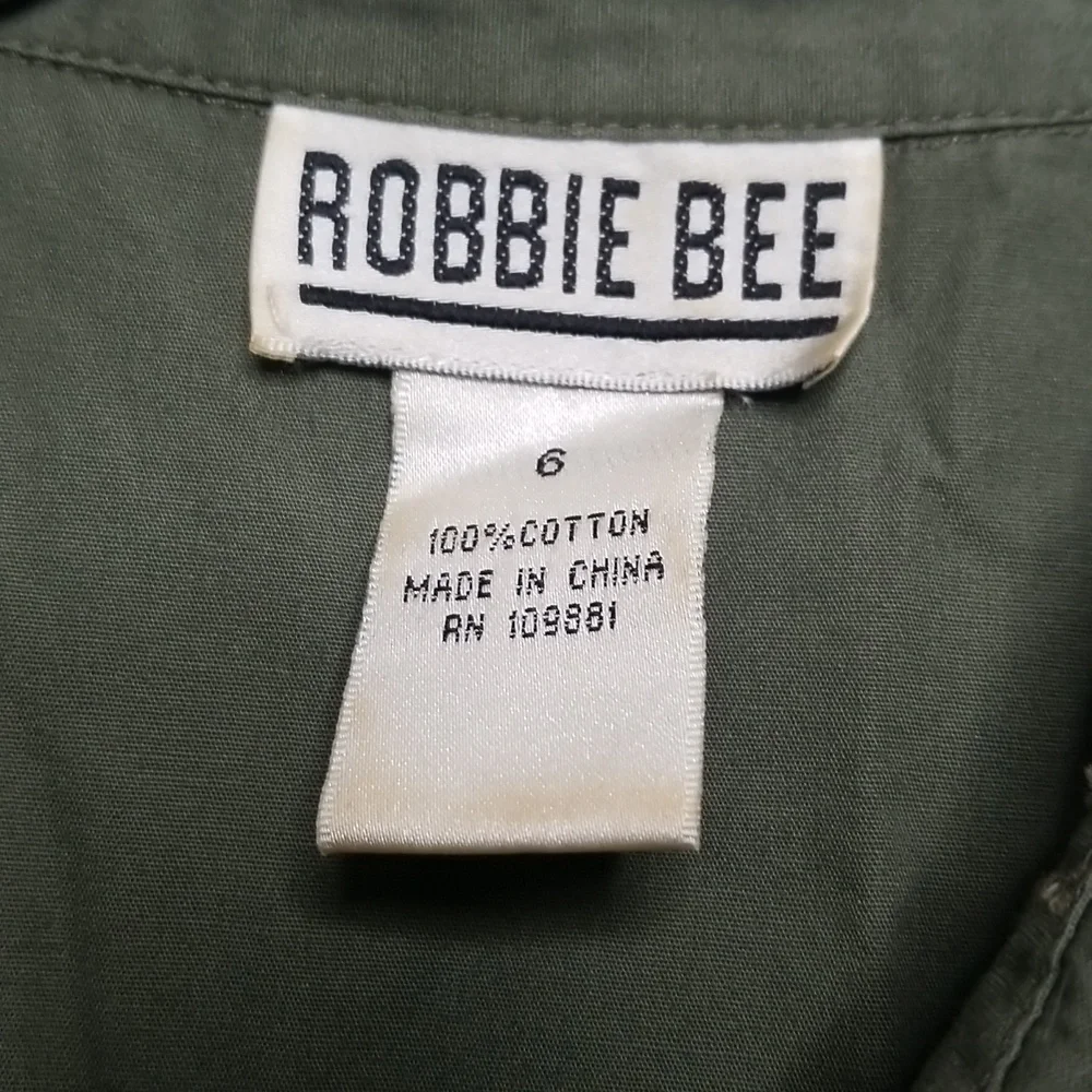 Robbie Bee Army Green Cap Sleeve 100% Cotton Snap Closure dress size 6 GUC - Picture 2 of 4